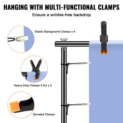 12 x 10 ft Heavy Duty Backdrop Stand, Height Adjustable Photography Backdrop Stand, Background Support System with 6 Clamps and a Carrying Bag, for Party, Wedding, Display, Photo