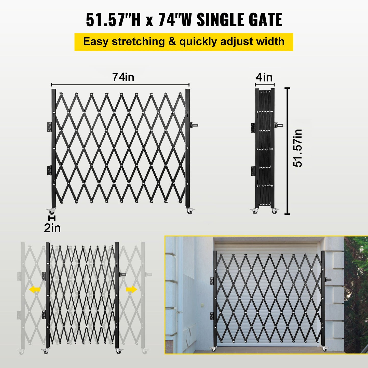 Single Folding Security Gate, 48" H x 71" W Folding Door Gate, Steel Accordion Security Gate, Flexible Expanding Security Gate, 360° Rolling Barricade Gate, Scissor Gate or Padlocked Door