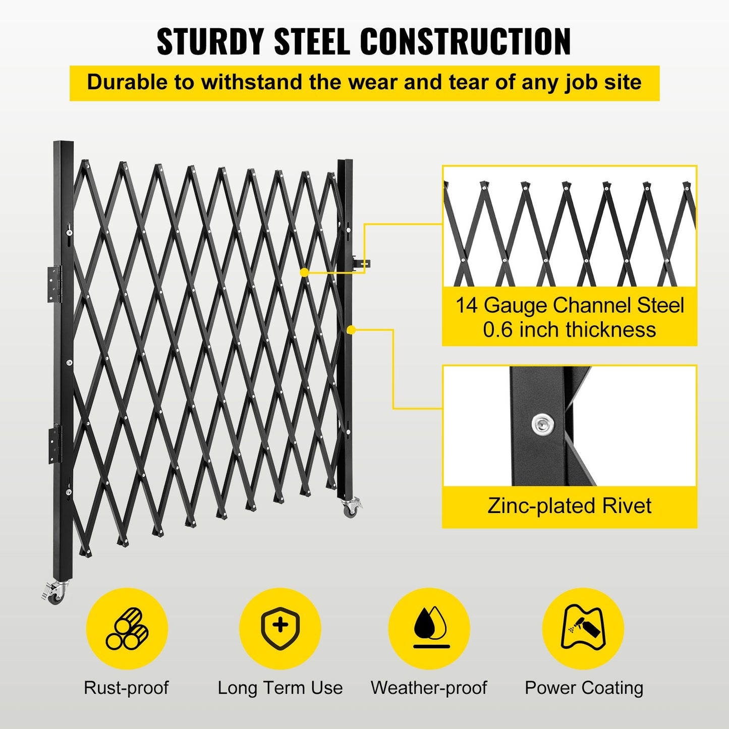 Single Folding Security Gate, 48" H x 71" W Folding Door Gate, Steel Accordion Security Gate, Flexible Expanding Security Gate, 360° Rolling Barricade Gate, Scissor Gate or Padlocked Door
