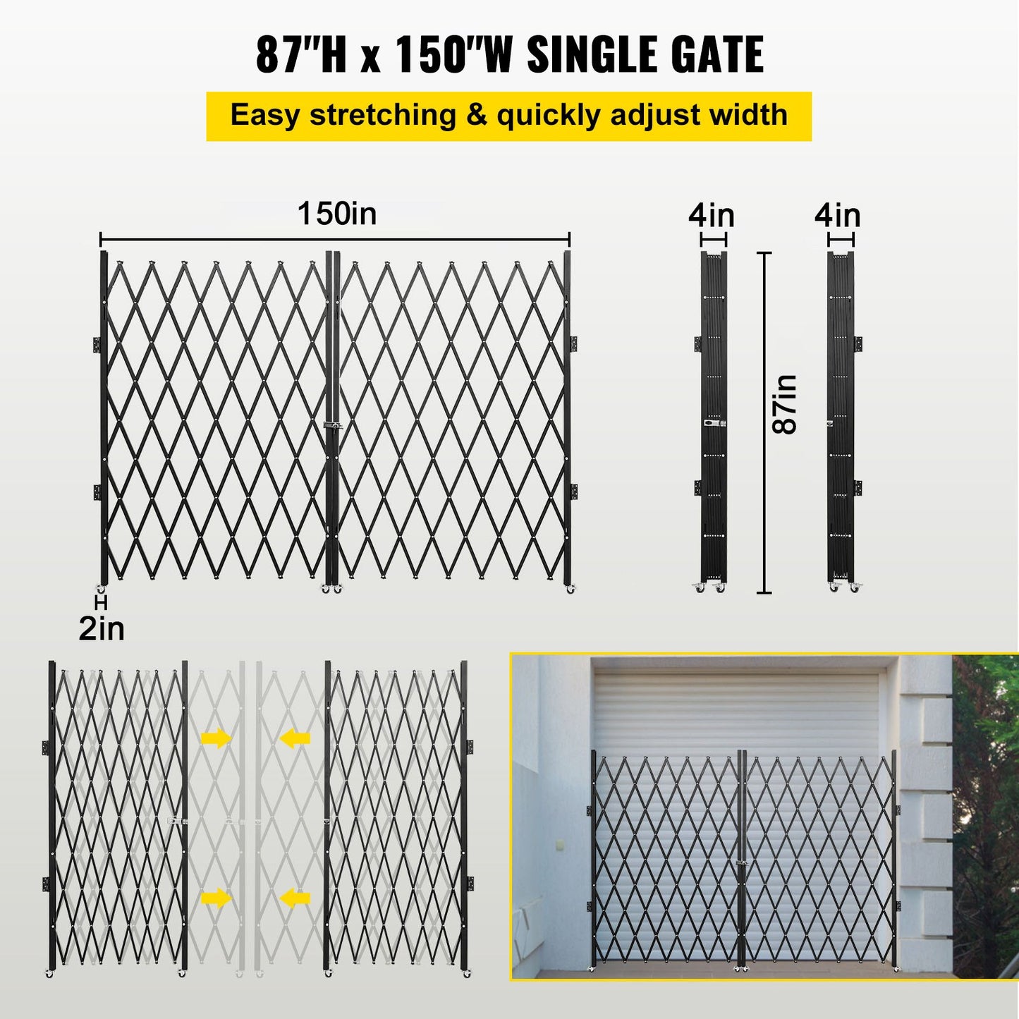 Dubbelvikbar säkerhetsgrind, 6-1/2' H x 12' W vikdörrsport, dragspelssäkerhetsport i stål, flexibel expanderande säkerhetsgrind, 360° rullbarrikadport, saxport eller dörr med nycklar