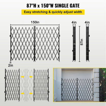 Dubbelvikbar säkerhetsgrind, 6-1/2' H x 12' W vikdörrsport, dragspelssäkerhetsport i stål, flexibel expanderande säkerhetsgrind, 360° rullbarrikadport, saxport eller dörr med nycklar