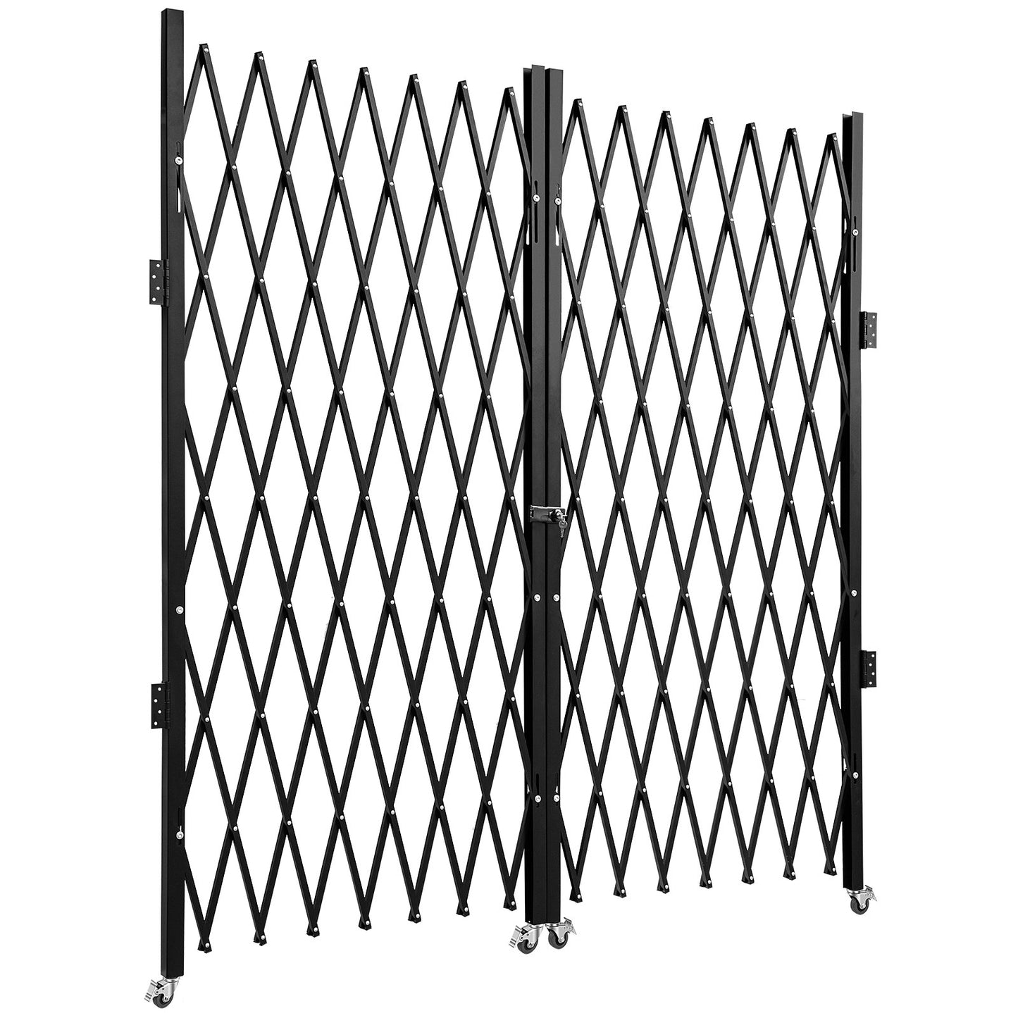 Dubbelvikbar säkerhetsgrind, 6-1/2' H x 12' W vikdörrsport, dragspelssäkerhetsport i stål, flexibel expanderande säkerhetsgrind, 360° rullbarrikadport, saxport eller dörr med nycklar