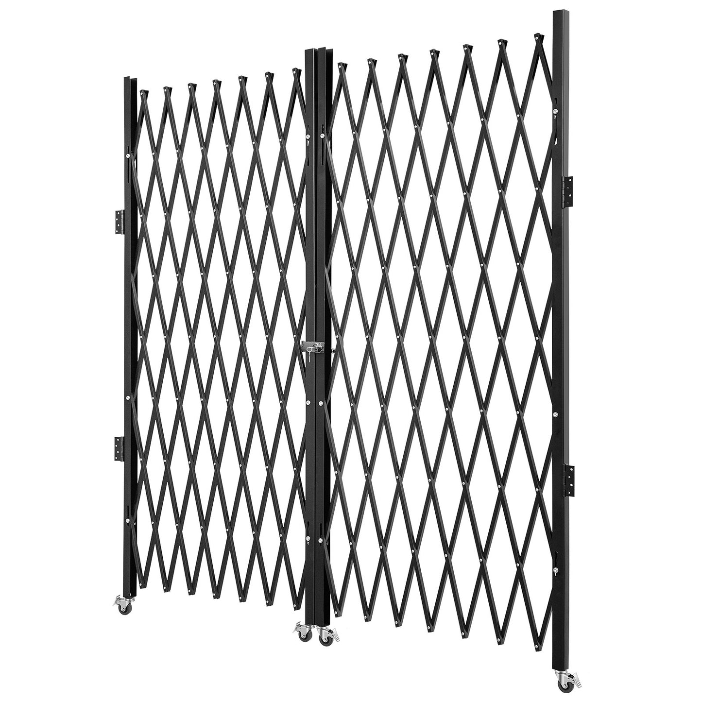 Dubbelvikbar säkerhetsgrind, 6-1/2' H x 12' W vikdörrsport, dragspelssäkerhetsport i stål, flexibel expanderande säkerhetsgrind, 360° rullbarrikadport, saxport eller dörr med nycklar