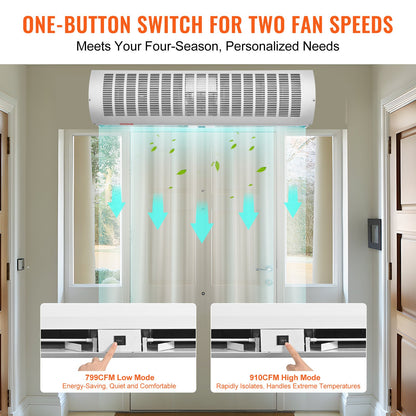 0,9 m kommersiell inomhusluftridå Super Power 2 hastigheter 2038m³/h, UL-certifierade väggmonterade luftridåer för dörrar, inomhus-överdörrfläkt med kraftig gränslägesbrytare, enkelinstallerad ouppvärmd