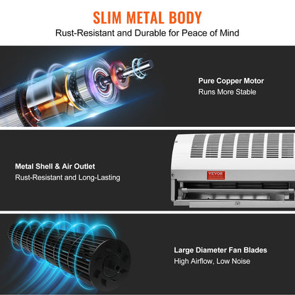 0,9 m kommersiell inomhusluftridå Super Power 2 hastigheter 2038m³/h, UL-certifierade väggmonterade luftridåer för dörrar, inomhus-överdörrfläkt med kraftig gränslägesbrytare, enkelinstallerad ouppvärmd