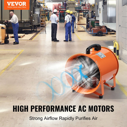 Portable Ventilator, 254mm Heavy Duty Cylinder Fan with 10m Duct Hose, 300W Strong Shop Exhaust Fan 1720CFM, Industrial Utility Fan for Extracting Dust, Smoke, Smoke Home/Workplace