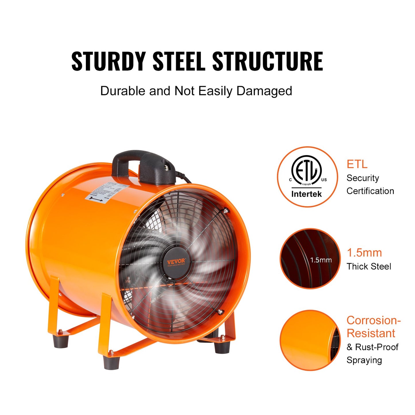 Portable Ventilator, 254mm Heavy Duty Cylinder Fan with 10m Duct Hose, 300W Strong Shop Exhaust Fan 1720CFM, Industrial Utility Fan for Extracting Dust, Smoke, Smoke Home/Workplace