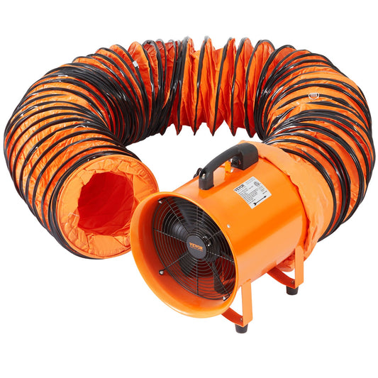 Portable Ventilator, 254mm Heavy Duty Cylinder Fan with 10m Duct Hose, 300W Strong Shop Exhaust Fan 1720CFM, Industrial Utility Fan for Extracting Dust, Smoke, Smoke Home/Workplace