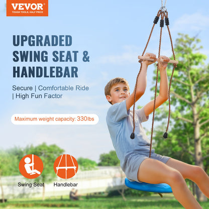 Zipline Kit för barn och vuxna, 52 ft Zip Line Kits upp till 330 lb, Backyard Outdoor Quick Setup Zipline, Lekplatsunderhållning med Zipline, nylonsäkerhetssele, säte och styre