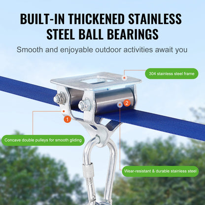 Zipline Kit för barn och vuxna, 52 ft Zip Line Kits upp till 330 lb, Backyard Outdoor Quick Setup Zipline, Lekplatsunderhållning med Zipline, nylonsäkerhetssele, säte och styre