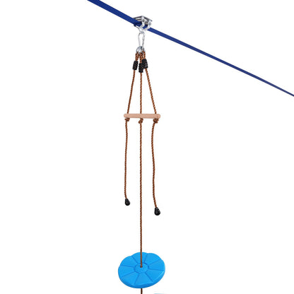 Zipline Kit för barn och vuxna, 52 ft Zip Line Kits upp till 330 lb, Backyard Outdoor Quick Setup Zipline, Lekplatsunderhållning med Zipline, nylonsäkerhetssele, säte och styre