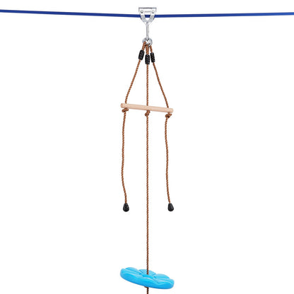 Zipline Kit för barn och vuxna, 52 ft Zip Line Kits upp till 330 lb, Backyard Outdoor Quick Setup Zipline, Lekplatsunderhållning med Zipline, nylonsäkerhetssele, säte och styre
