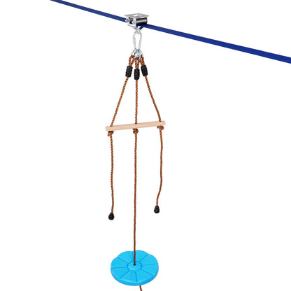 Zipline Kit för barn och vuxna, 52 ft Zip Line Kits upp till 330 lb, Backyard Outdoor Quick Setup Zipline, Lekplatsunderhållning med Zipline, nylonsäkerhetssele, säte och styre