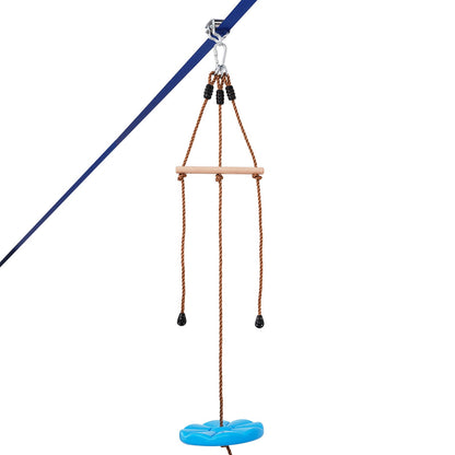 Zipline Kit för barn och vuxna, 52 ft Zip Line Kits upp till 330 lb, Backyard Outdoor Quick Setup Zipline, Lekplatsunderhållning med Zipline, nylonsäkerhetssele, säte och styre