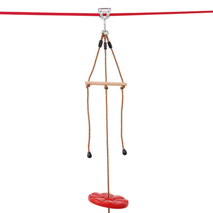 Zipline Kit för barn och vuxna, 65 ft Zip Line Kits upp till 330 lb, Backyard Outdoor Quick Setup Zipline, Lekplatsunderhållning med Zipline, nylonsäkerhetssele, säte och styre