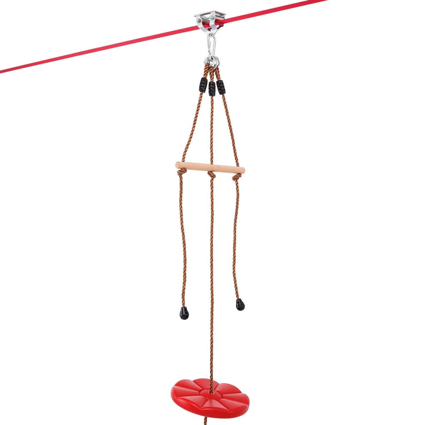 Zipline Kit för barn och vuxna, 65 ft Zip Line Kits upp till 330 lb, Backyard Outdoor Quick Setup Zipline, Lekplatsunderhållning med Zipline, nylonsäkerhetssele, säte och styre