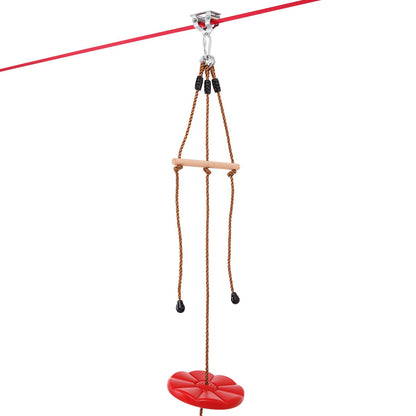 Zipline Kit för barn och vuxna, 65 ft Zip Line Kits upp till 330 lb, Backyard Outdoor Quick Setup Zipline, Lekplatsunderhållning med Zipline, nylonsäkerhetssele, säte och styre
