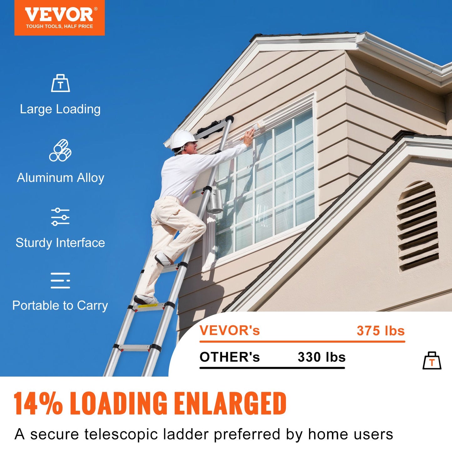 Telescopic Ladder Aluminum Extension Step 12.5 Feet Portable Multi-Purpose