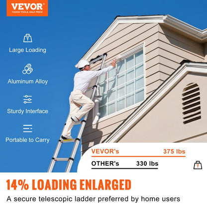 Telescopic Ladder Aluminum Extension Step 12.5 Feet Portable Multi-Purpose