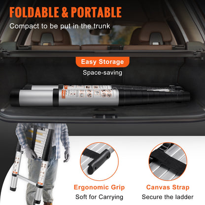Telescopic Ladder Aluminum Extension Step 12.5 Feet Portable Multi-Purpose