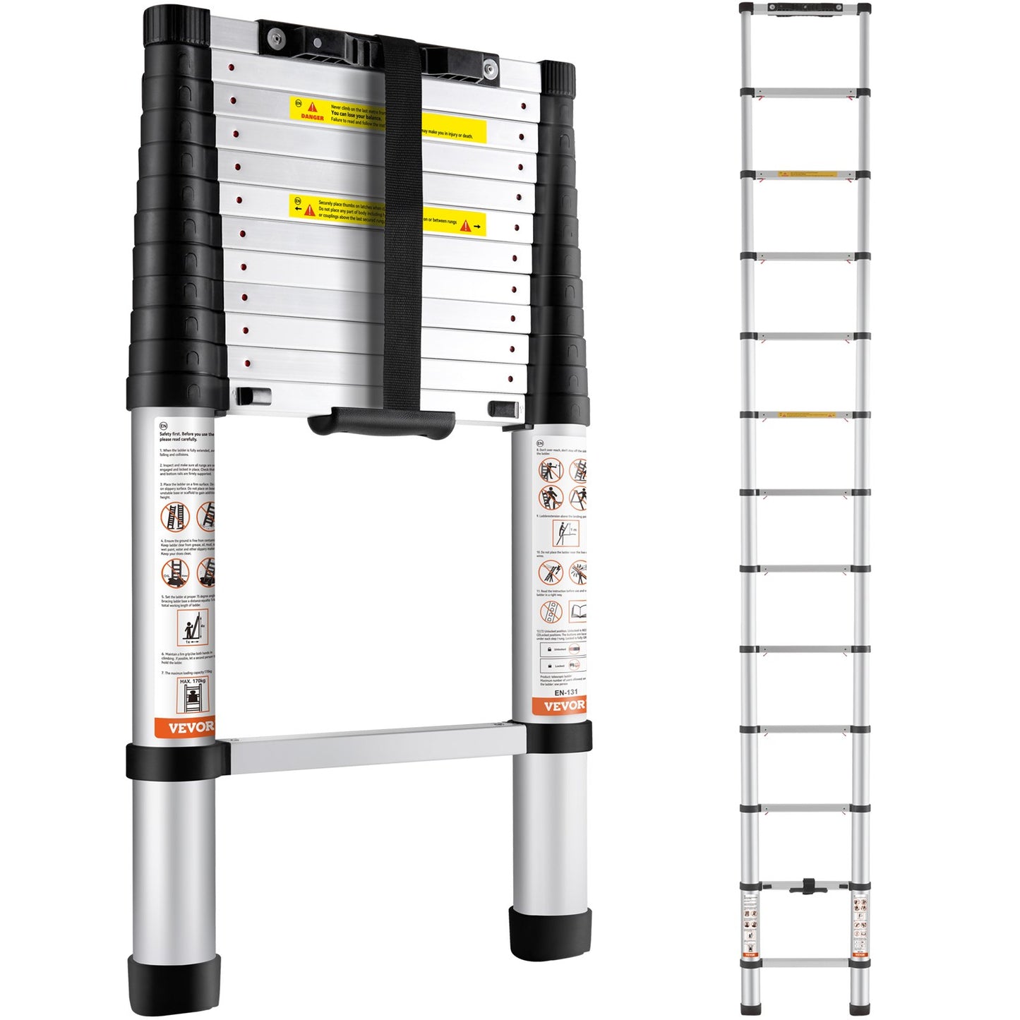 Telescopic Ladder Aluminum Extension Step 12.5 Feet Portable Multi-Purpose