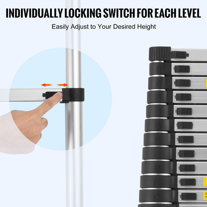 Teleskopförlängningsstege 20,3 FT Multi-knapps indragning 375 LBS