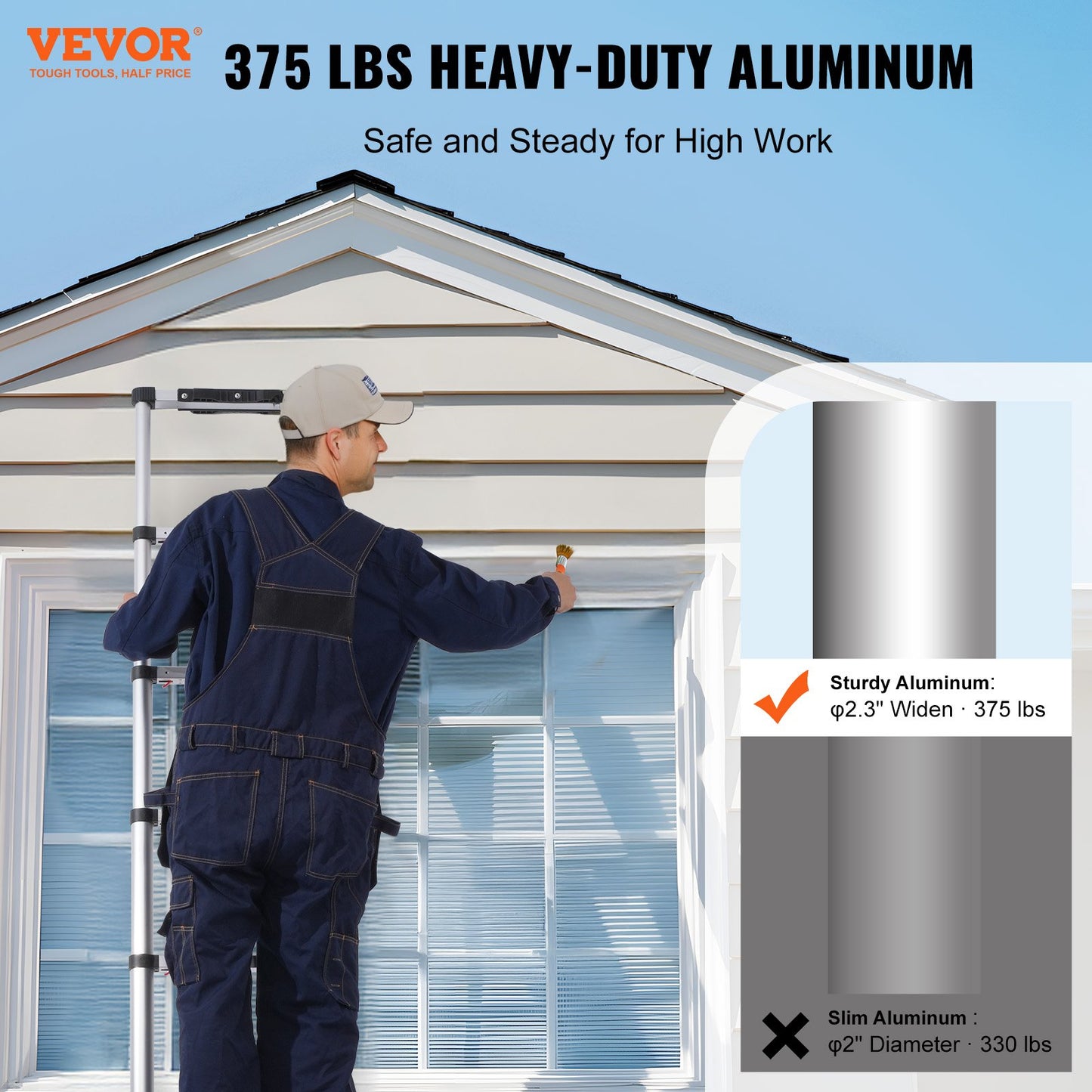 Teleskopförlängningsstege 8,5 FT En-knapps indragning 375 LBS Kapacitet