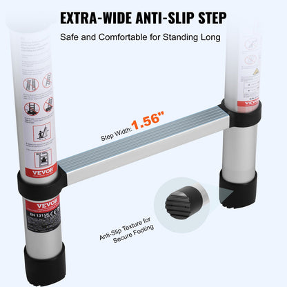 Teleskopförlängningsstege 8,5 FT En-knapps indragning 375 LBS Kapacitet