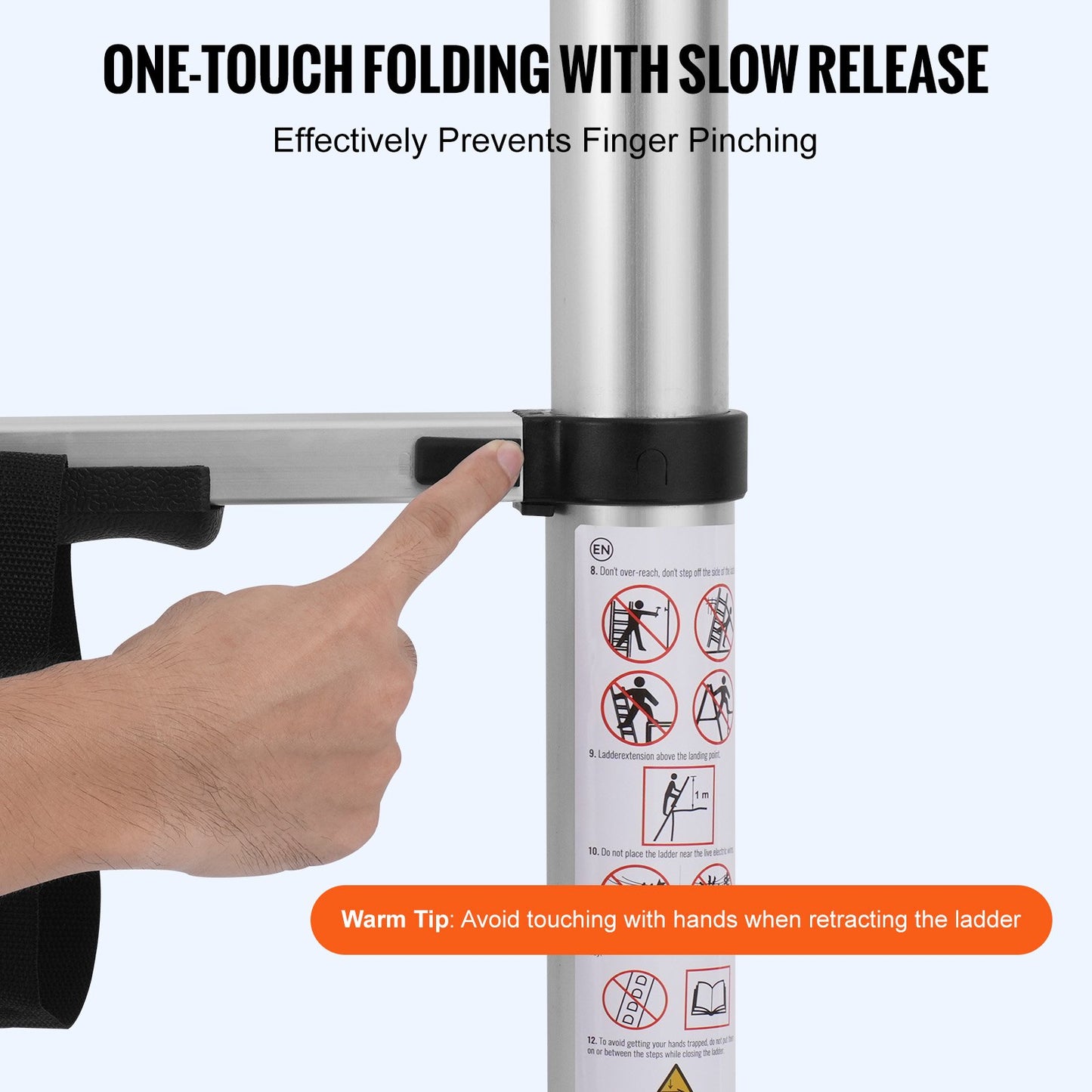 Teleskopförlängningsstege 8,5 FT En-knapps indragning 375 LBS Kapacitet