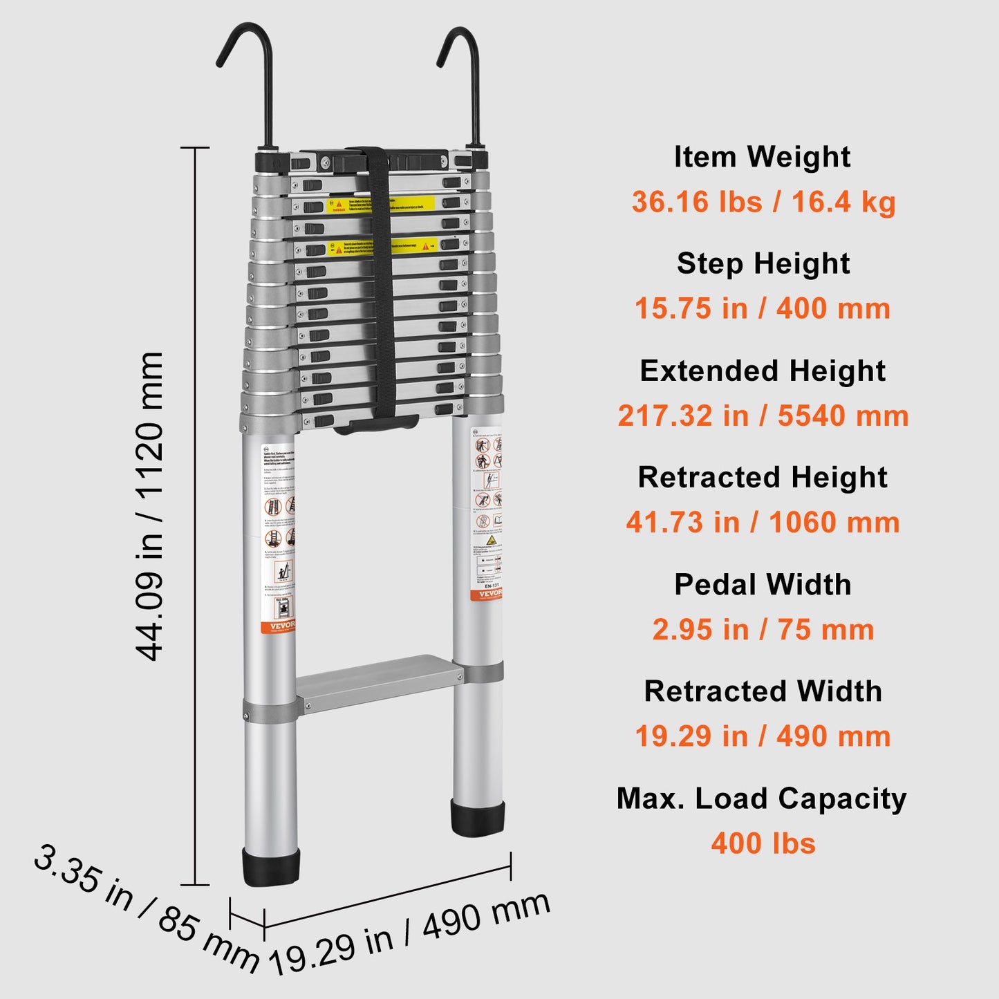 Telescopic Ladder Aluminum Extension Step 18.5 Feet Portable Multi-Purpose