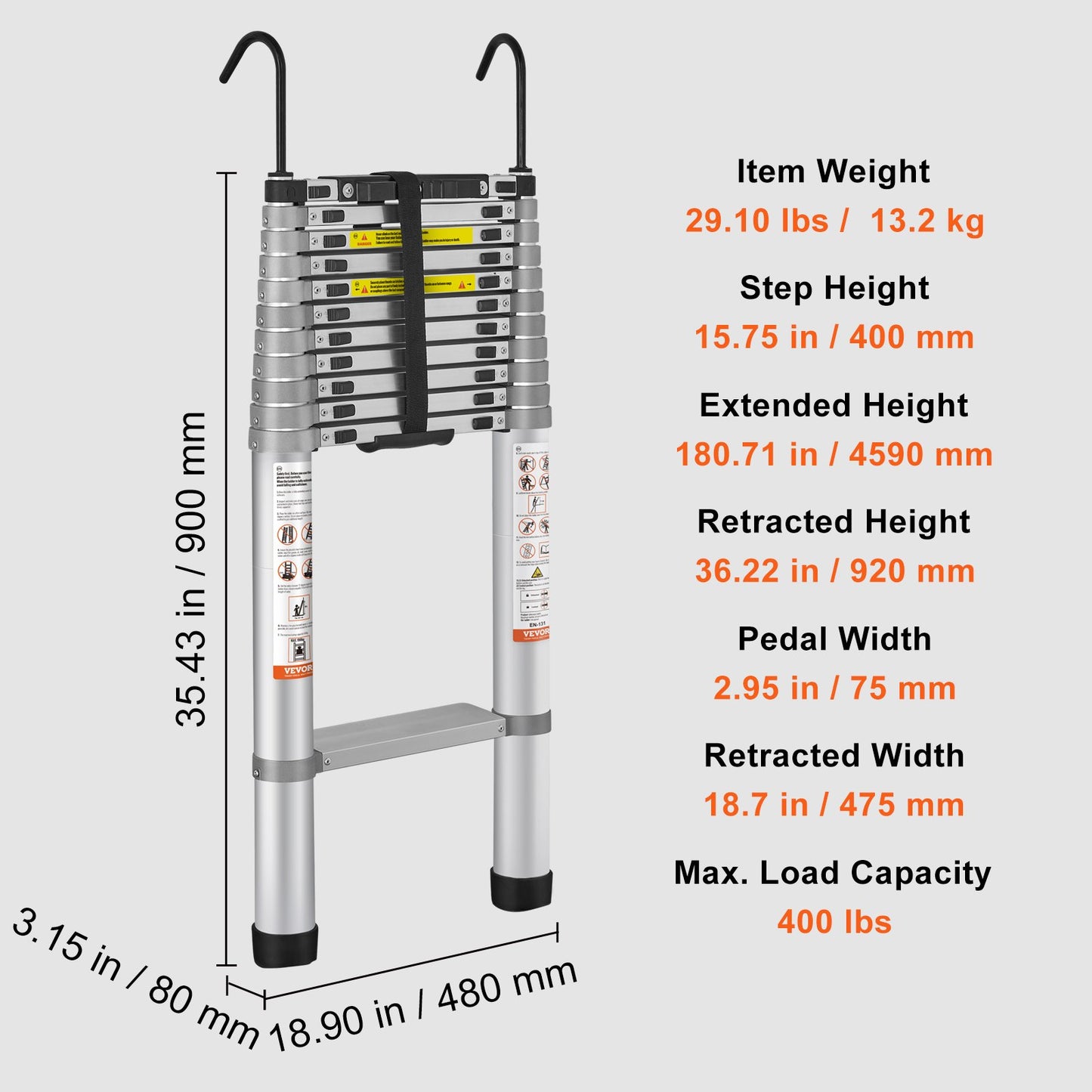 Teleskopstege Aluminium Förlängning Steg 15 fot Multi-purpose Portable