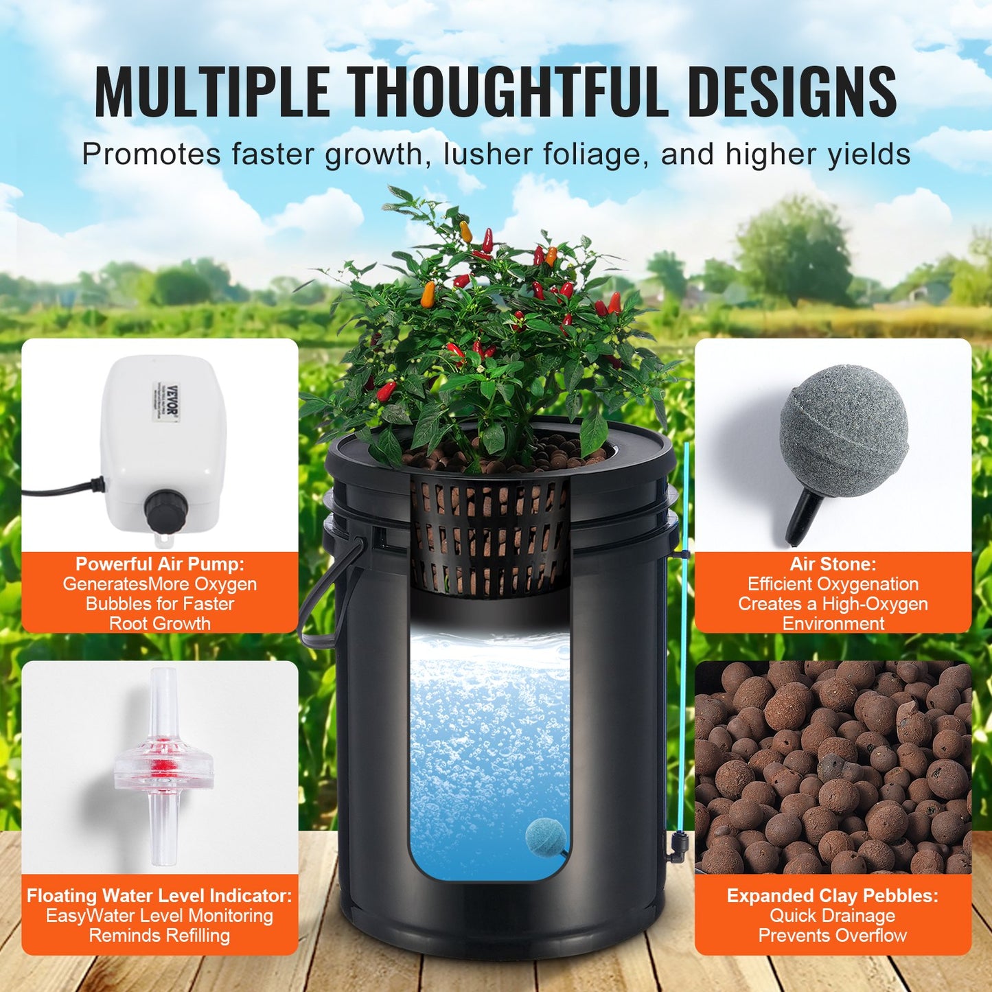 DWC Hydroponics Grow System Djupvattenkultur med toppdropp 1 hink 5Gal