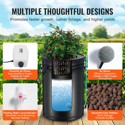 DWC Hydroponics Grow System Djupvattenkultur med toppdropp 1 hink 5Gal