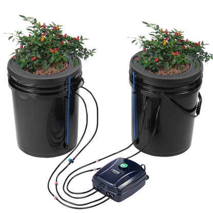 DWC Hydroponics Grow System Djupvattenkultur med Top Drip 2 hinkar