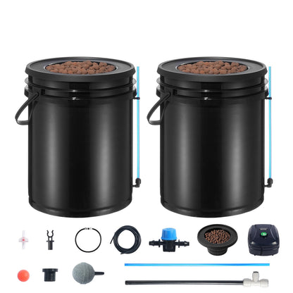 DWC Hydroponics Grow System Djupvattenkultur med Top Drip 2 hinkar