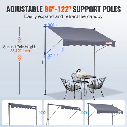Manuell infällbar markis, 118" utfällbar uteplats markis solskydd, justerbar uteplats dörr Fönster markis kapell med 39" solskyddsgardin för bakgård, trädgård, balkong