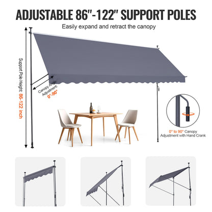178x47" Terrassenmarkise Einziehbare Markisen-Sonnenschutzabdeckung mit Kurbel