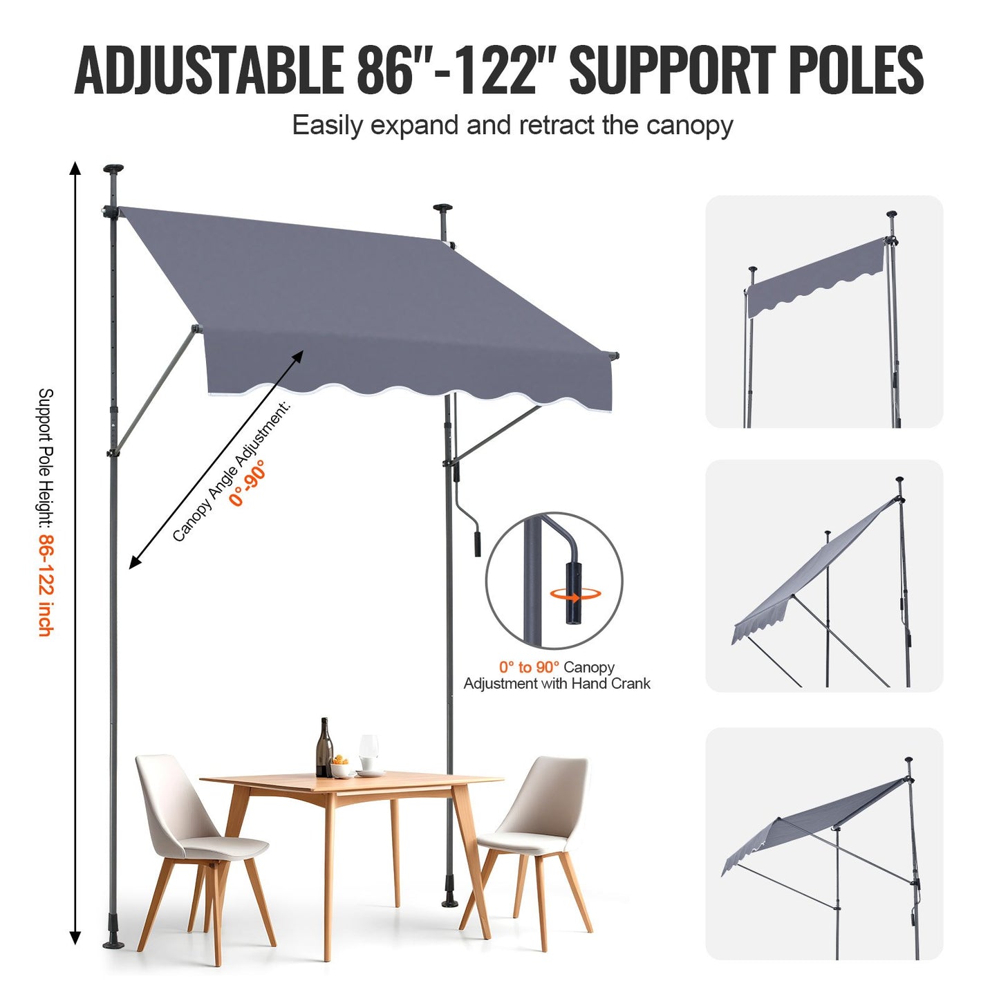 59x47" patio awning Retractable awning sunshade cover with crank