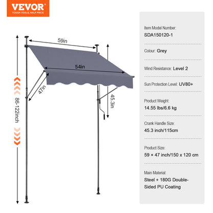 59x47" patio awning Retractable awning sunshade cover with crank