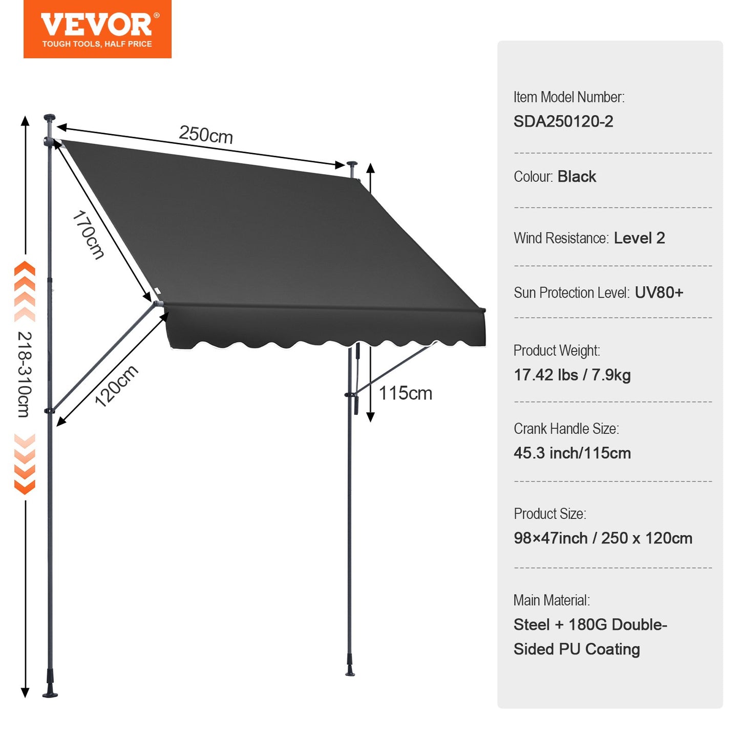 98x47" patio awning Retractable patio roof Sunsetter with crank