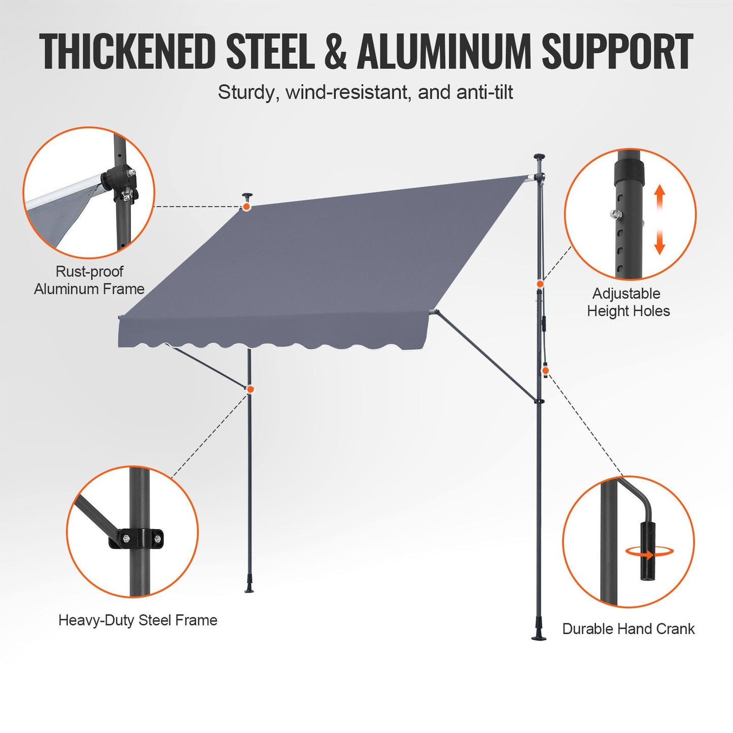 98x47" patio awning Retractable awning sun protection cover with crank