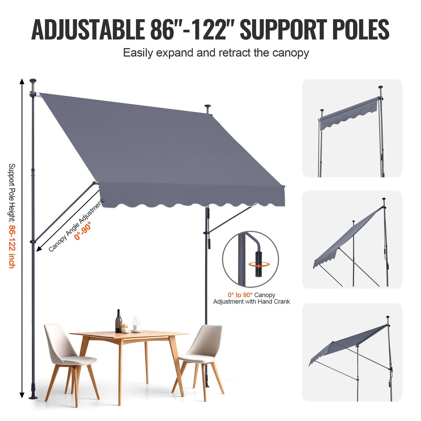 98x47" patio awning Retractable awning sun protection cover with crank