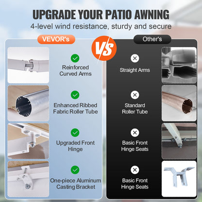 Manual Retractable Awning, 13 x 8 ft Patio Awning Retractable Sun Shade, Waterproof Polyester Patio Door Window Awning Sunshade Cover with Crank for Backyard, Balcony