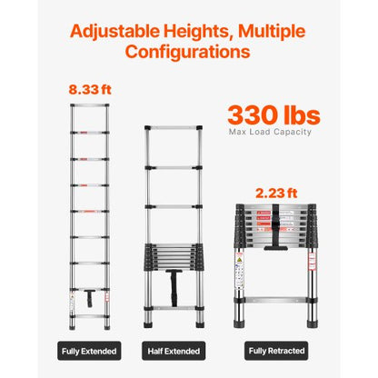 Telescopic Ladder Stainless Steel Extension Ladder 8.5 Feet Portable Ladders | EU