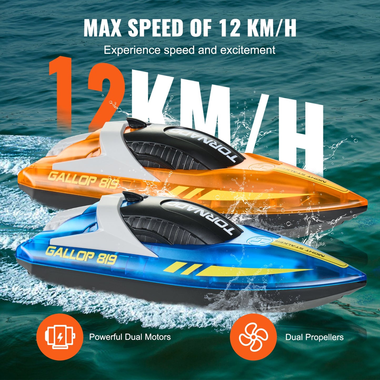 2 PCS RC Boat 2.4 GHz Remote Control Racing Boat 12 km/h Kids Adults Gift