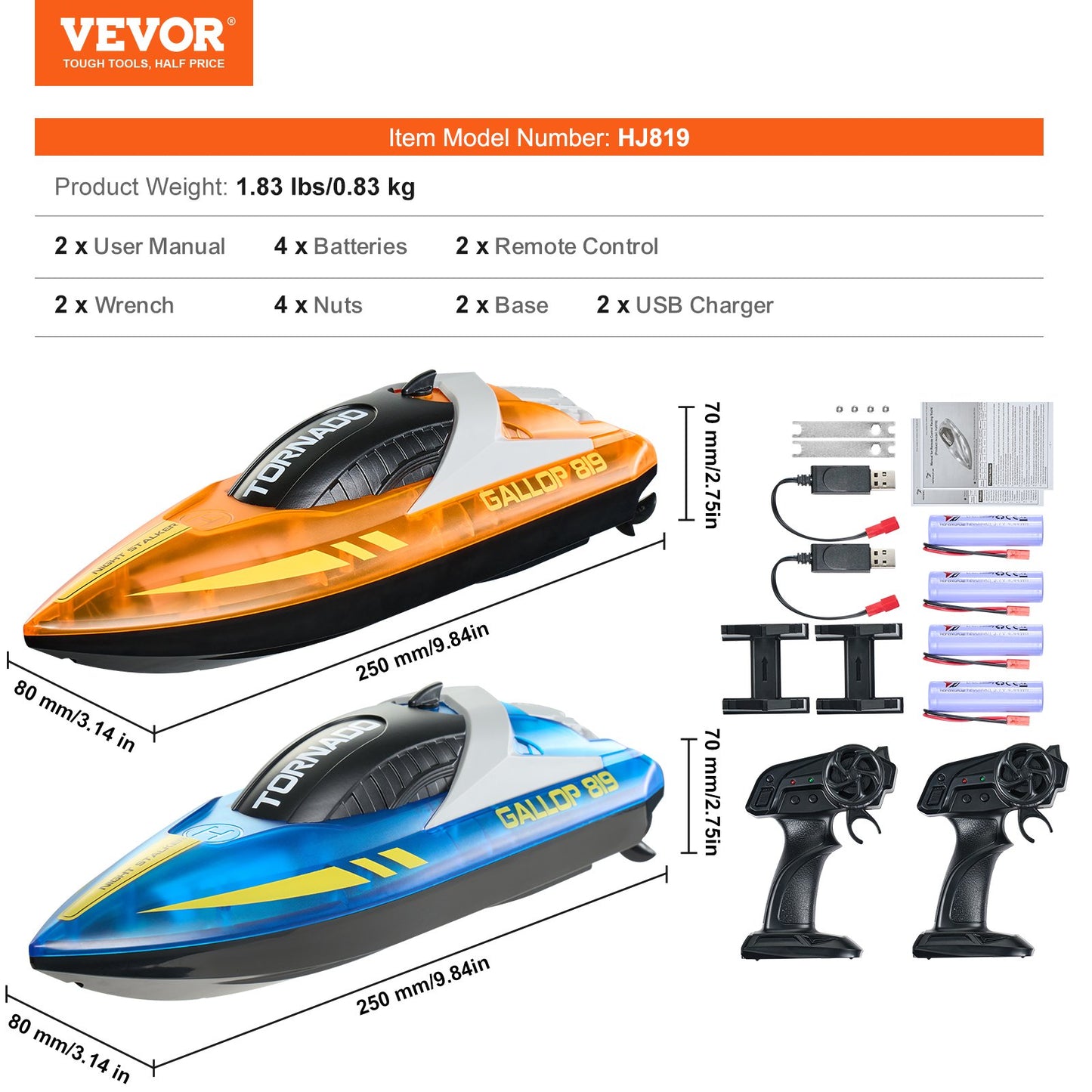 2 PCS RC Boat 2.4 GHz Remote Control Racing Boat 12 km/h Kids Adults Gift