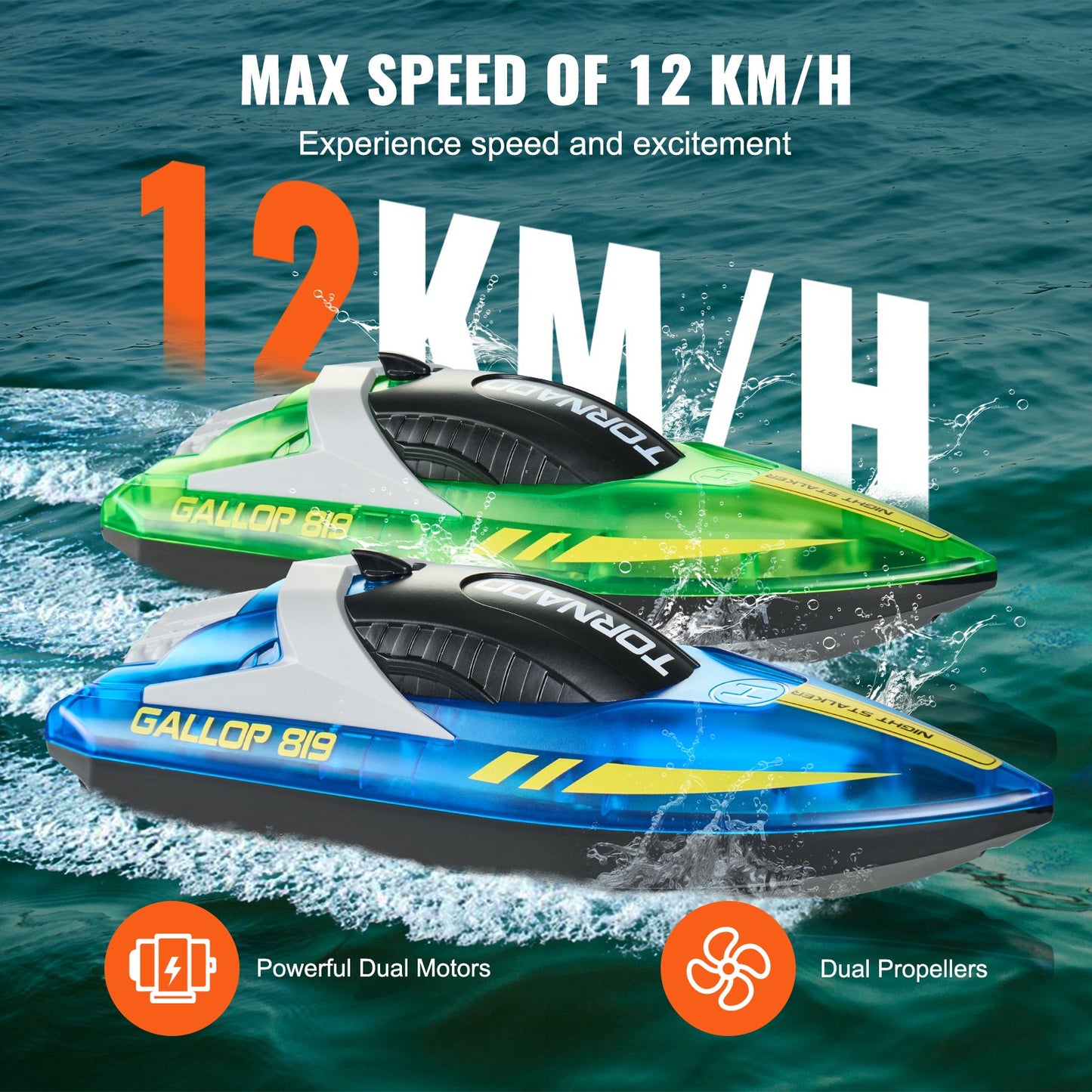 2 PCS RC Boat 2.4 GHz Remote Control Racing Boat 12 km/h Kids Adults Gift