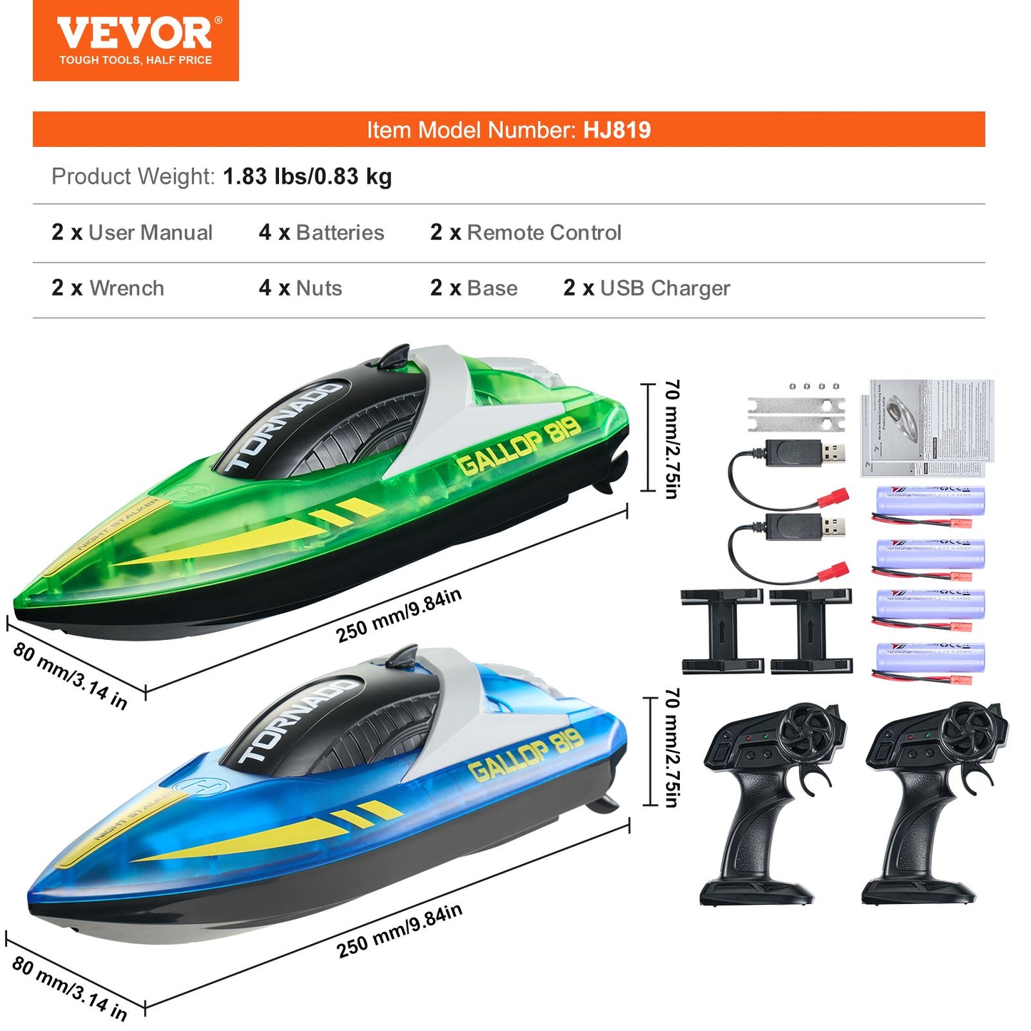 2 PCS RC Boat 2.4 GHz Remote Control Racing Boat 12 km/h Kids Adults Gift