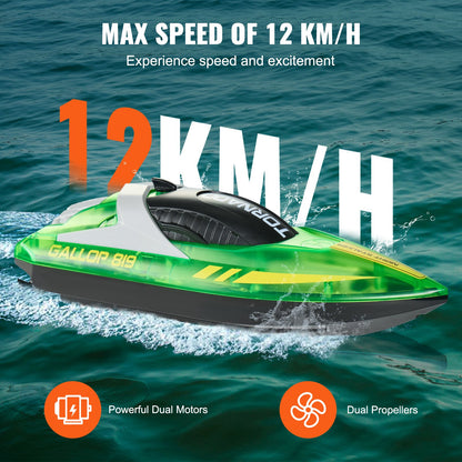 RC Boat 2.4 GHz Remote Control Racing Boat 12 km/h Kids Adults Gift Green