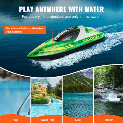 RC Boat 2.4 GHz Remote Control Racing Boat 12 km/h Kids Adults Gift Green